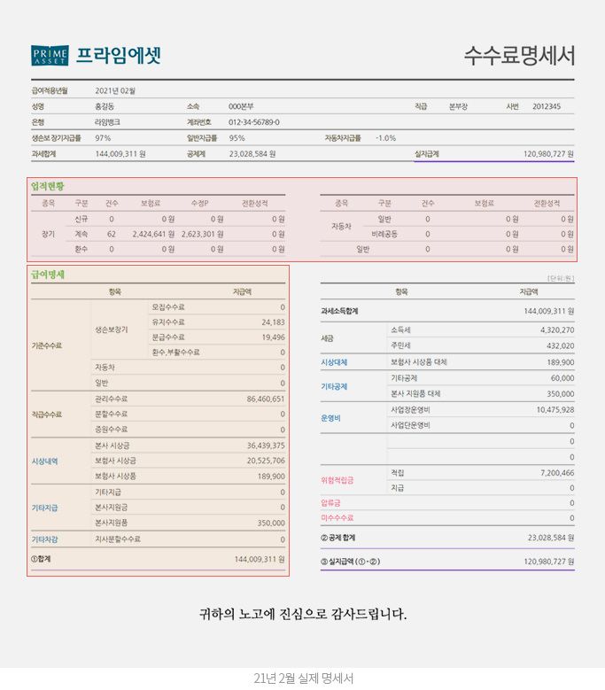 프라임에셋 수수료명세서
